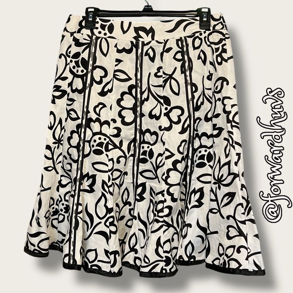 Willi Smith Black and White Floral Cotton Skirt – Size 8